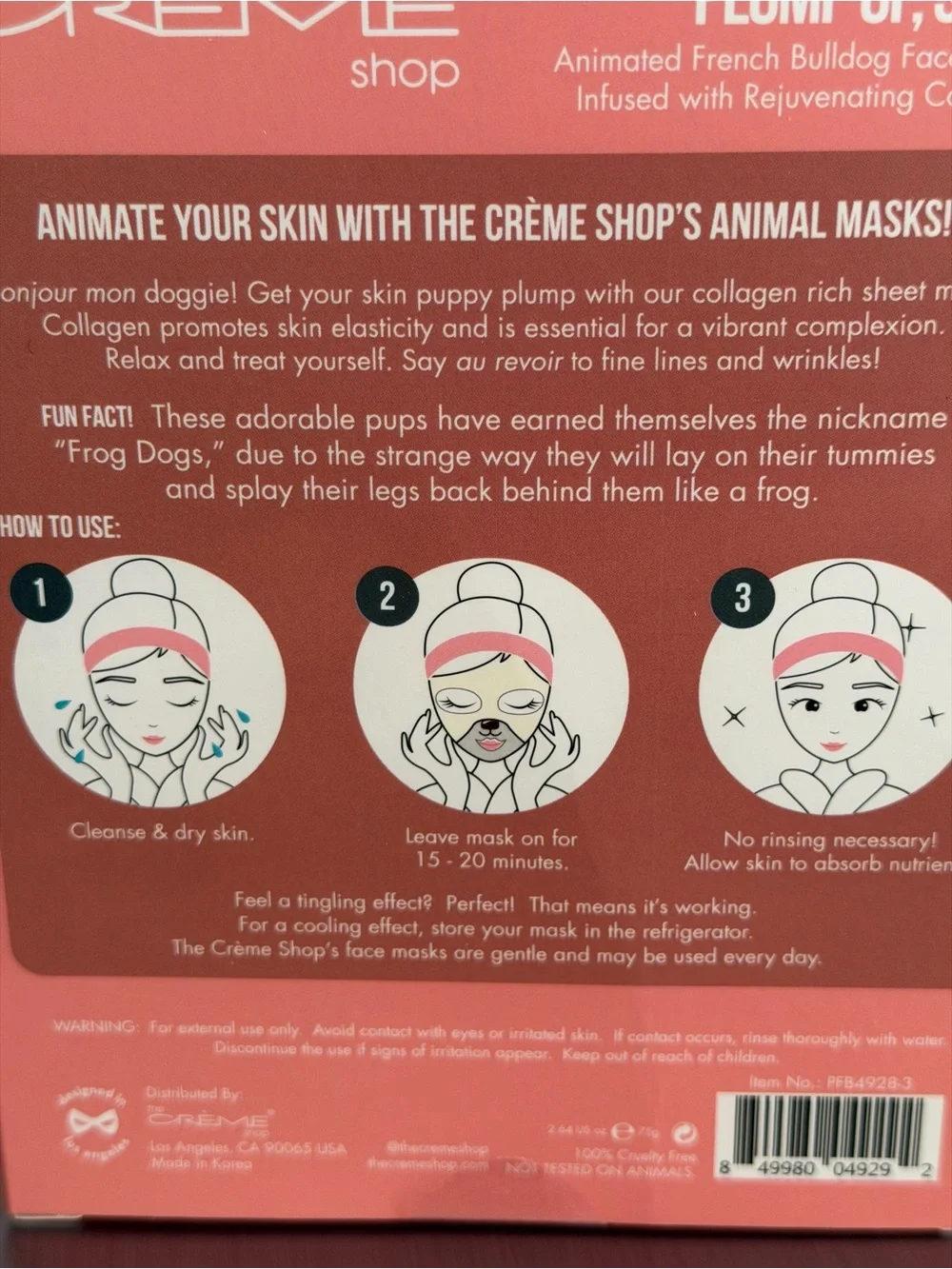 The Crème Shop Pink Animated French Bulldog Plumping Face Mask (3-Pack)